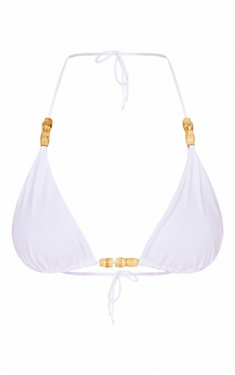 White Pretty Little Thing Wooden Bead Triangle Bikini Tops | OHLYREP-19