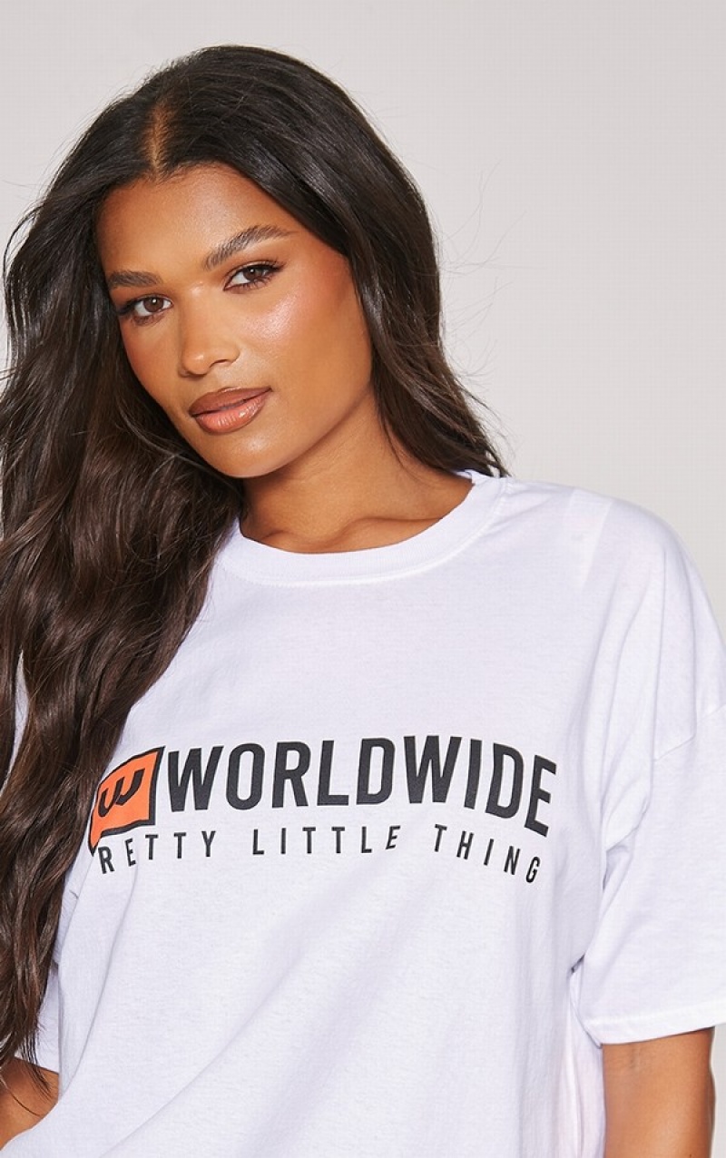 White Pretty Little Thing World Wide Printed T-shirts | MZYDGSB-24