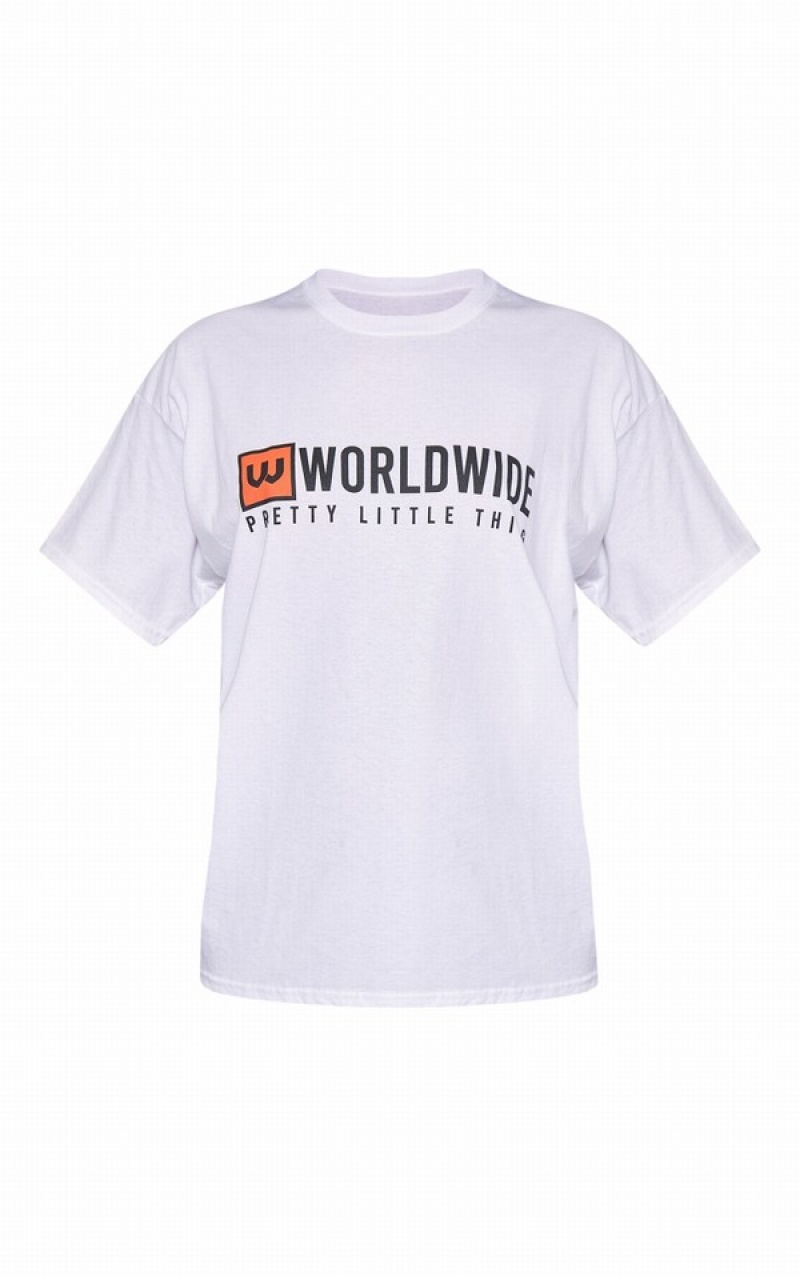 White Pretty Little Thing World Wide Printed T-shirts | MZYDGSB-24