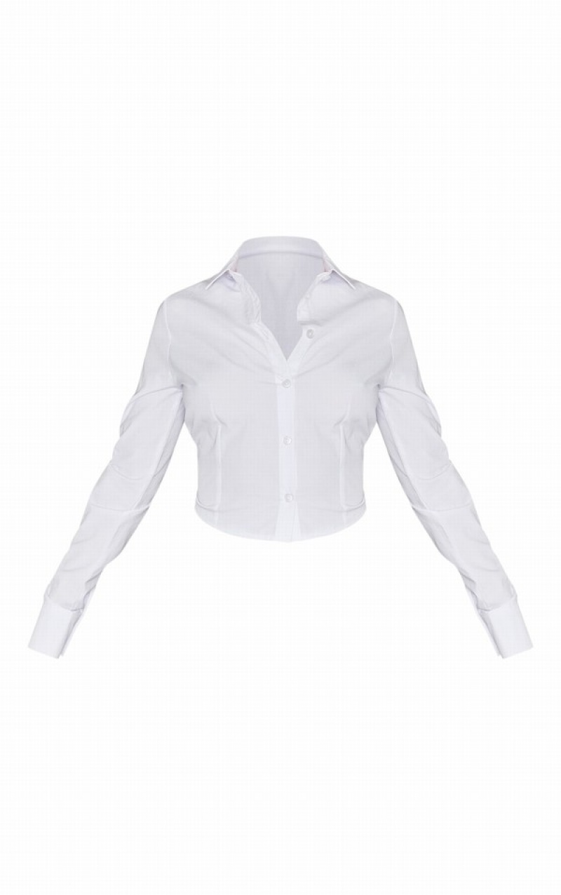 White Pretty Little Thing Woven Fitted Long Sleeve Open Bow Back Shirts | PIGNBXO-79