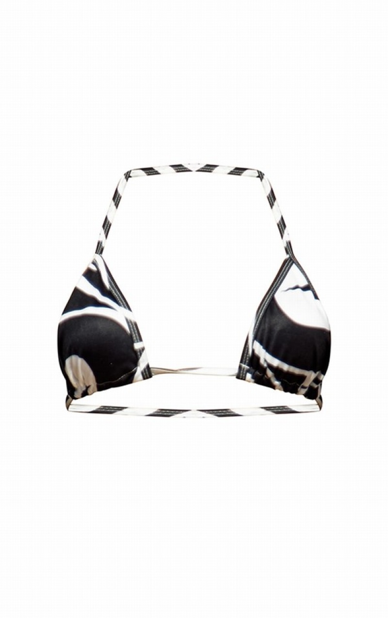 White / Black Pretty Little Thing Monochrome Animal Print Triangle Bikini Tops | SPRFOWC-92